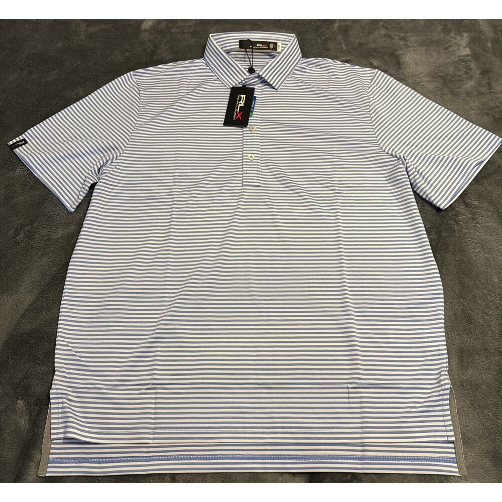 2XL RLX Ralph Lauren Men's Classic Fit Blue/White Stripe Performance Shirt